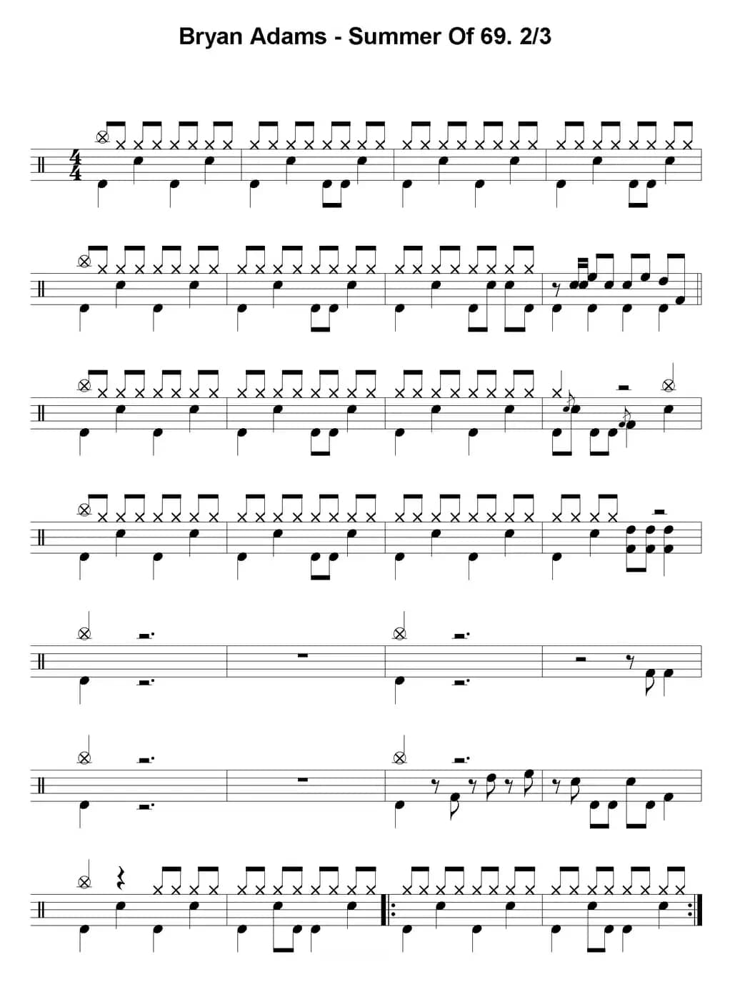 爵士鼓谱：Bryan Adams-Summer of 69