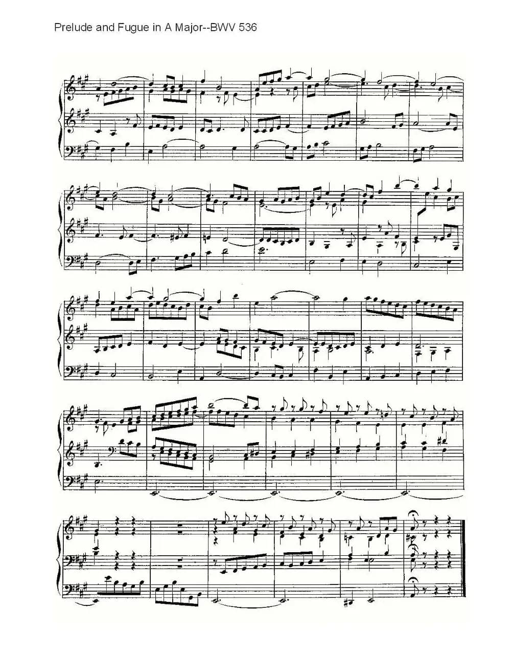 Prelude and Fugue in A Major--BWV 536 （管风琴谱）