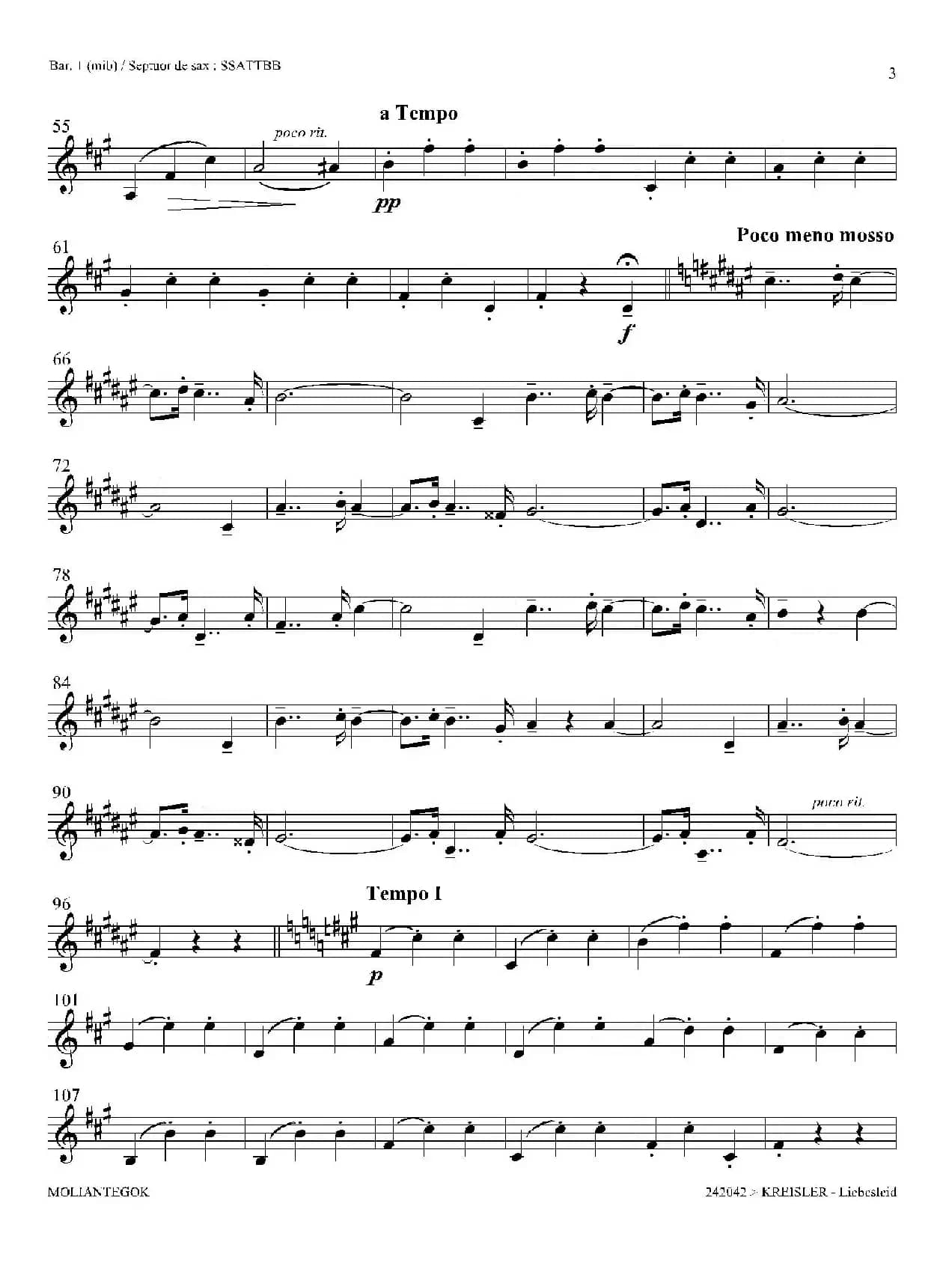 Liebesleid（四重奏、第1、2上低音萨克斯分谱）