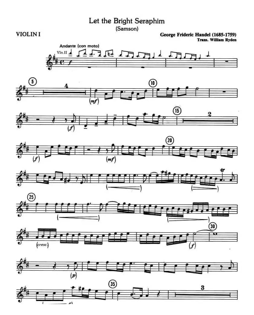 LET THE BRIGHT SERAPHIM（四重奏第一小提琴分谱）