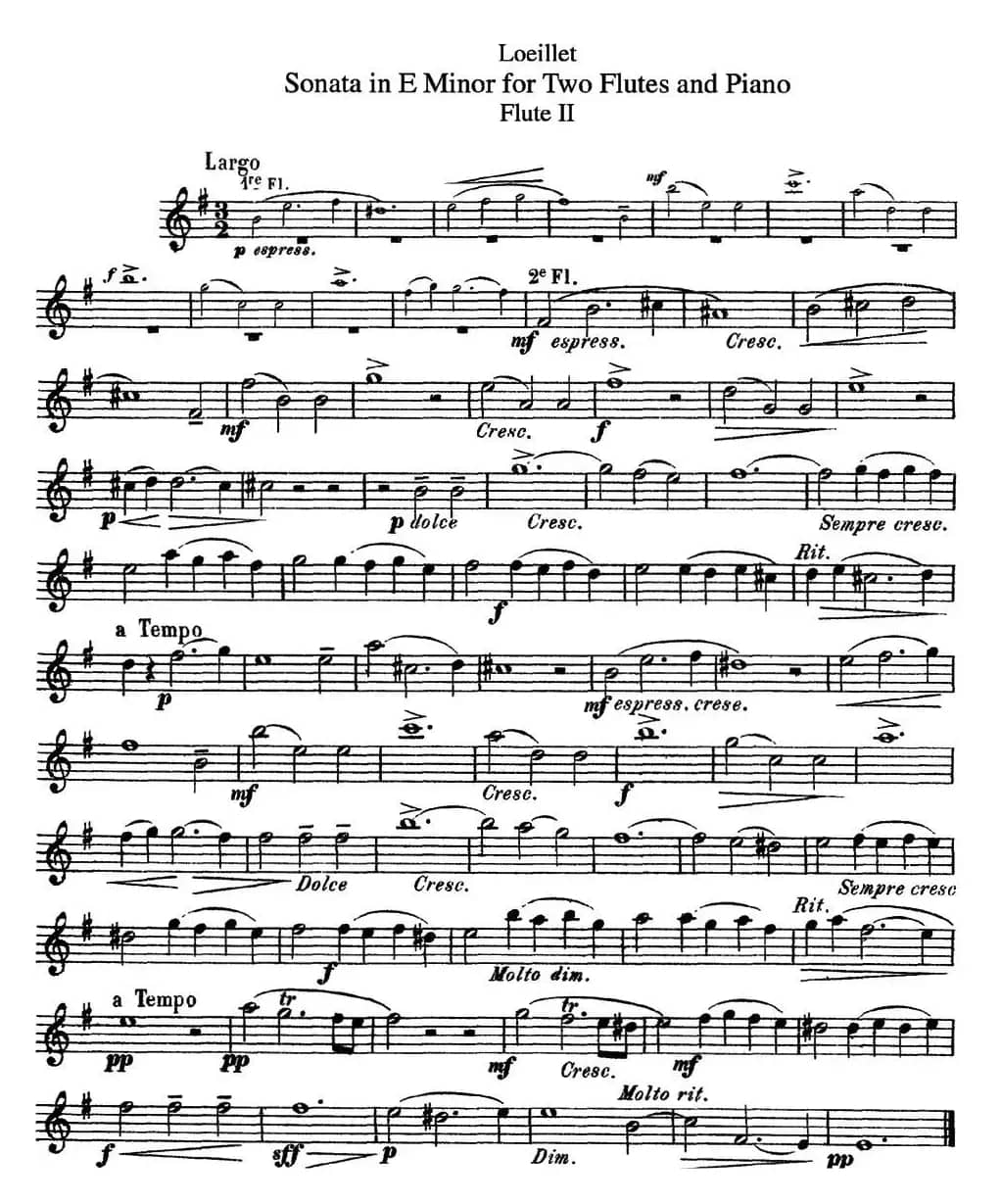 罗埃莱特E小调双长笛与钢琴奏鸣曲 