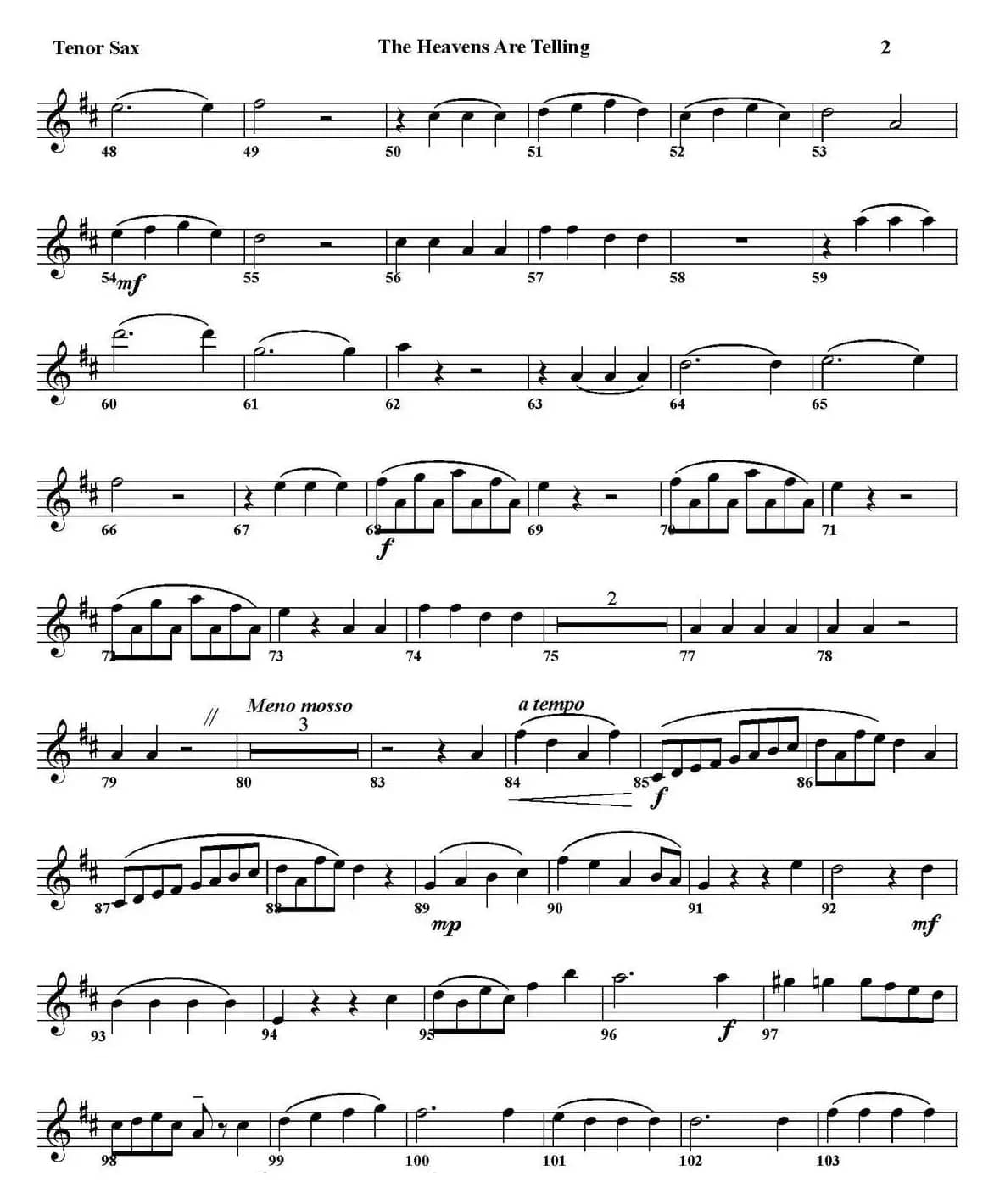 THE HEAVENS ARE TELLING（四重奏·次中音萨克斯分谱）