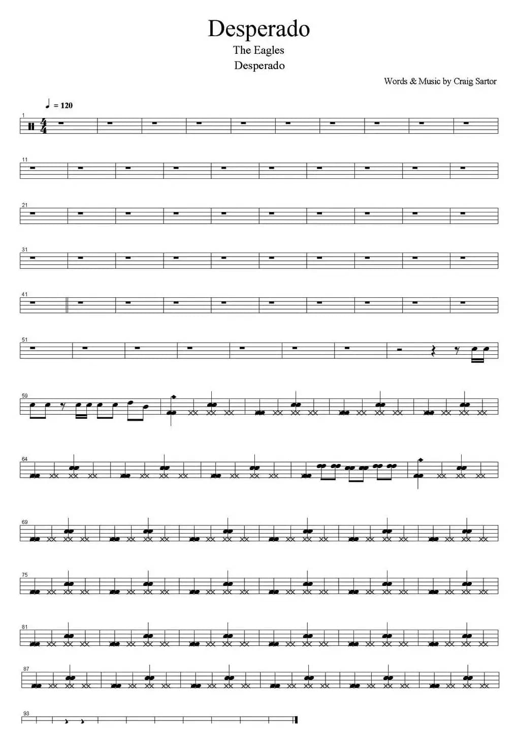 爵士鼓谱：Eagles - Desperado