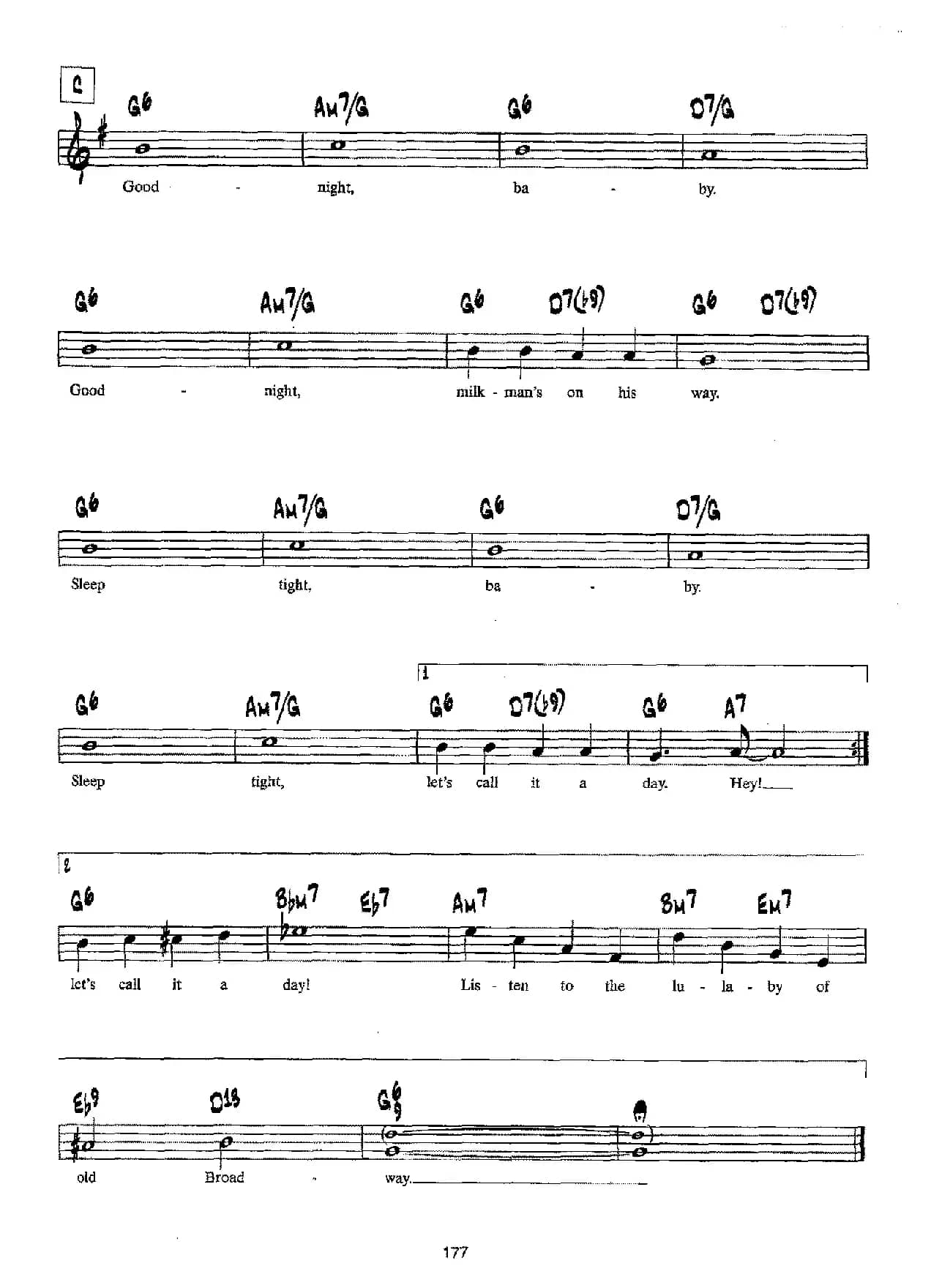 降B爵士乐谱：LULLABY OF BROADWAY