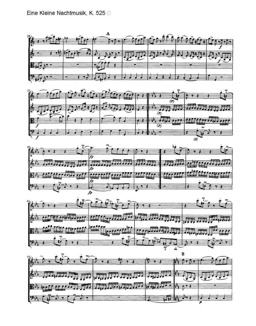 G大调弦乐小夜曲 第一乐章（莫扎特K525弦乐重奏总谱）