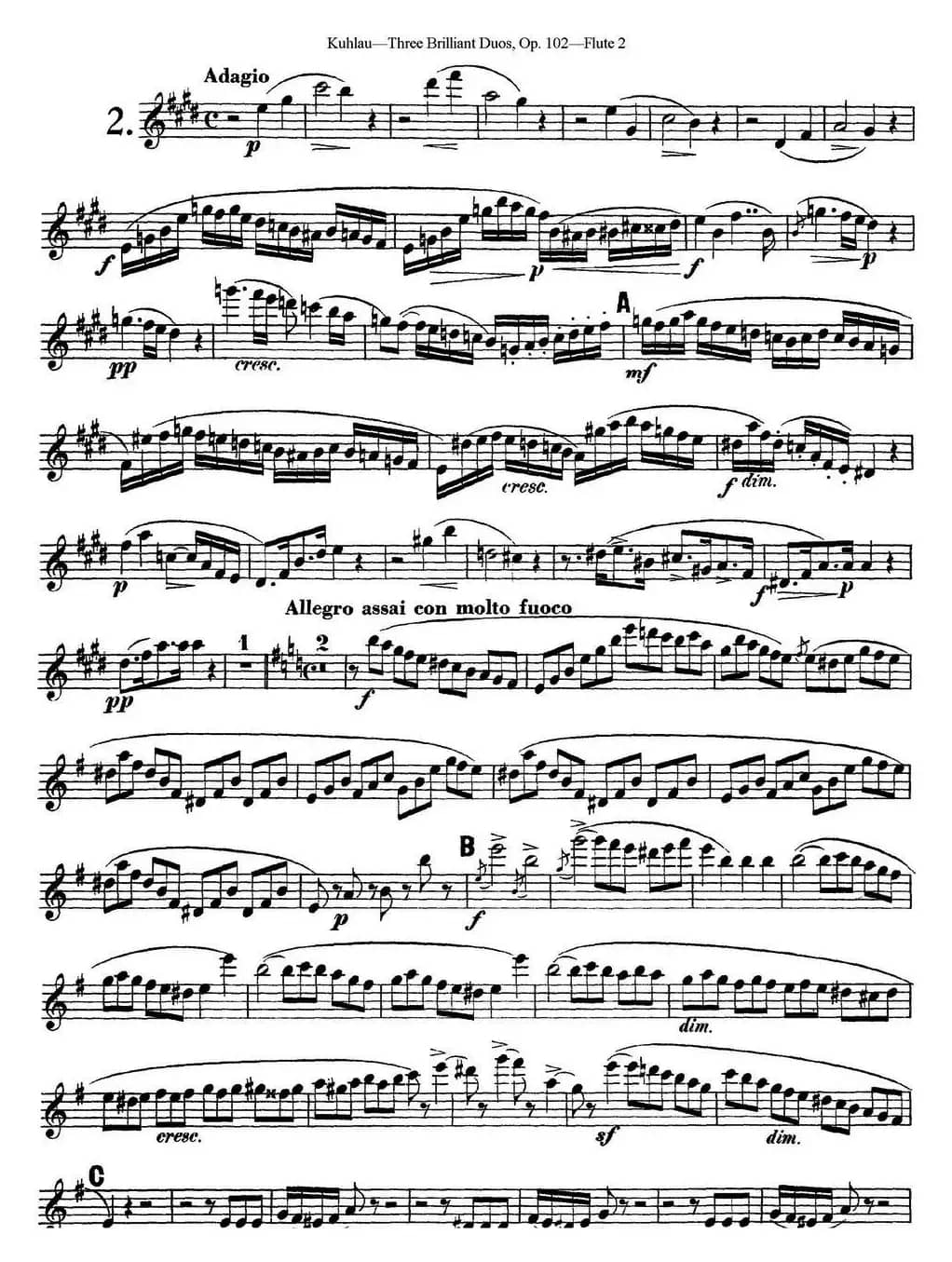 库劳长笛二重奏练习三段OP.102——Flute 2（NO.2）