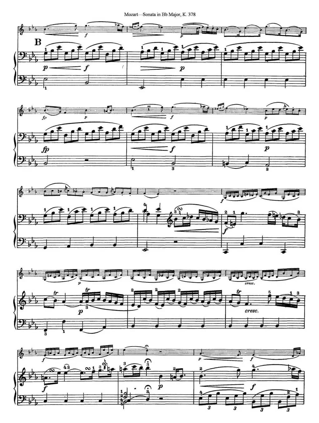 Violin Sonata in Bb Major K.378（小提琴+钢琴伴奏）