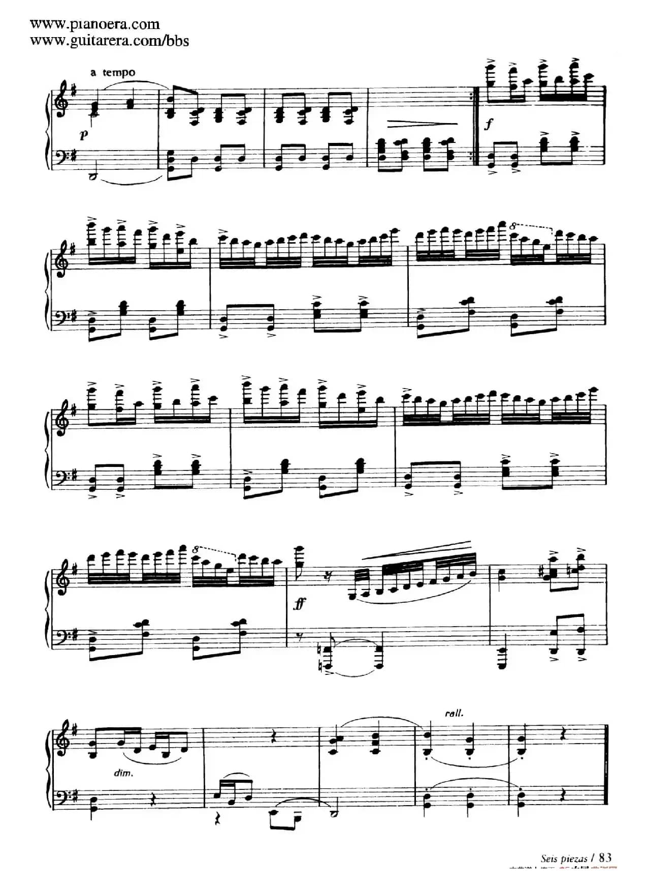 Six Pieces on Spanish Folksongs H.125（6首西班牙民谣小品·4. 巴斯克舞曲 Vascongada）