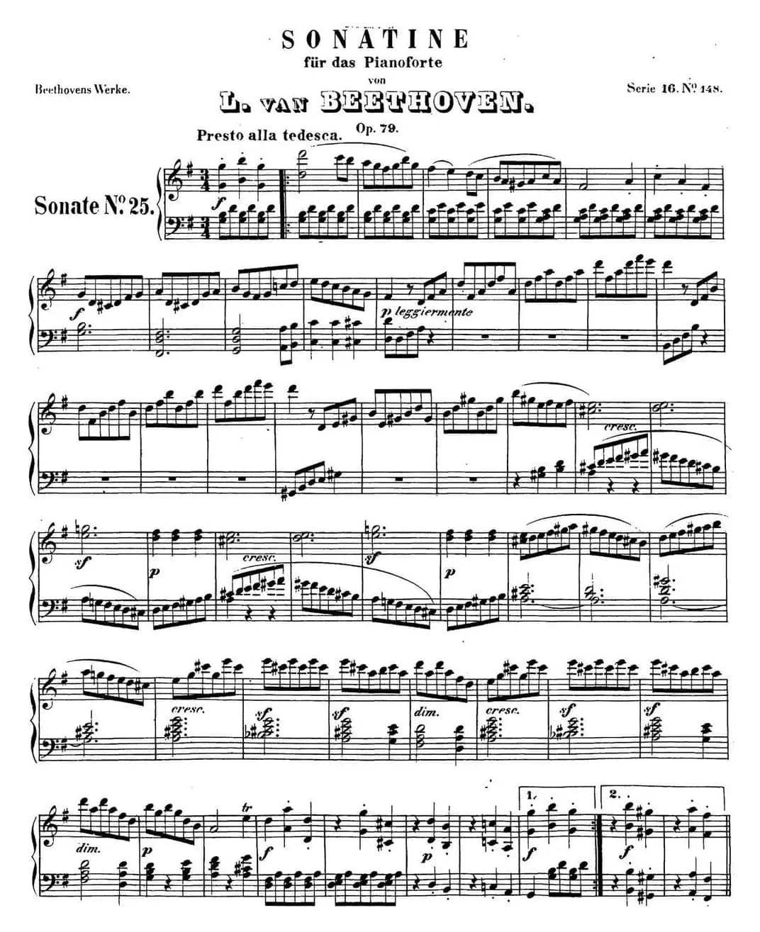 贝多芬钢琴奏鸣曲25 杜鹃 G大调 Op.79 G major