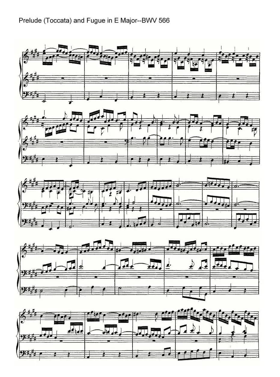 Prelude (Toccata) and Fugue in E Major--BWV 566(管风琴谱)