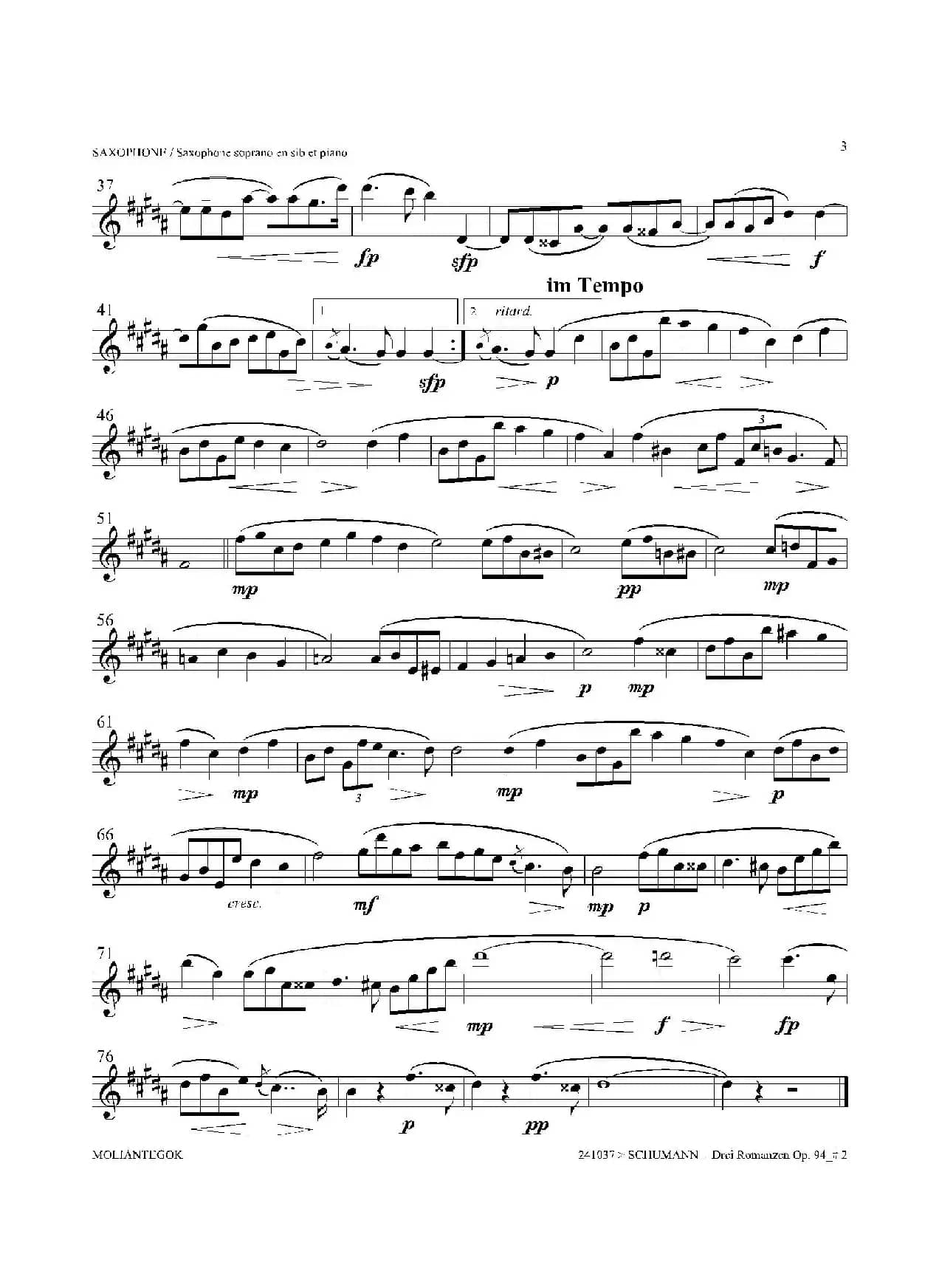 三首浪漫曲 Op.94（高音萨克斯）