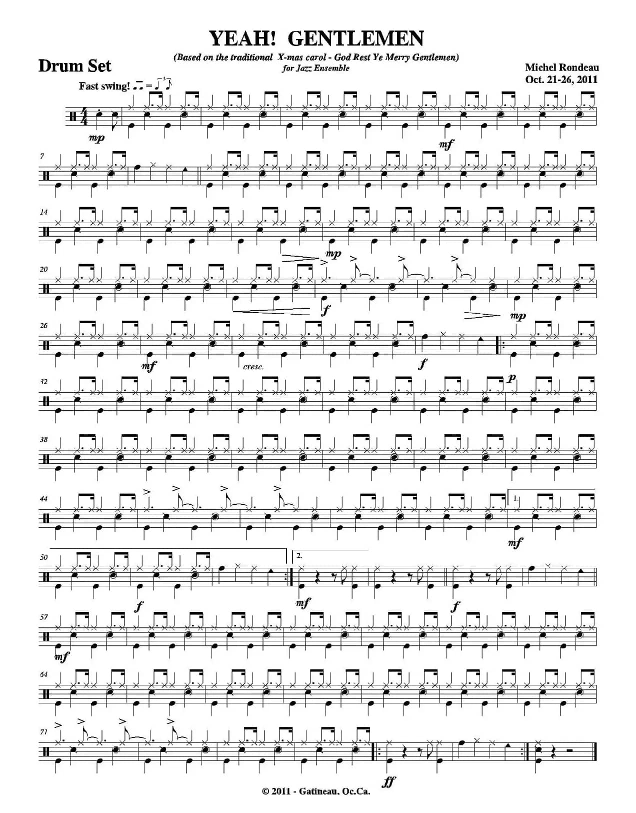 YEAH! GENTLEMEN（爵士鼓分谱）