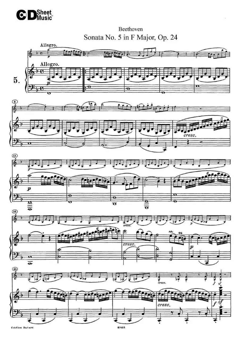 Violin Sonata No.5 in F Major Op.24（小提琴+钢琴伴奏）