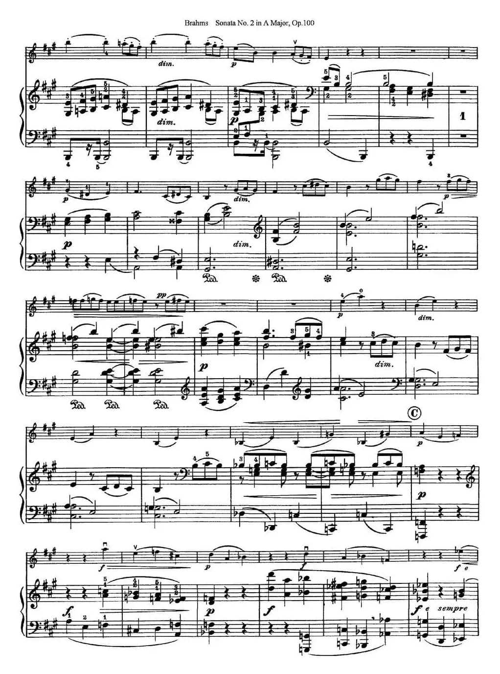 Violin Sonata No.2 in A Major Op.100（小提琴+钢琴伴奏）