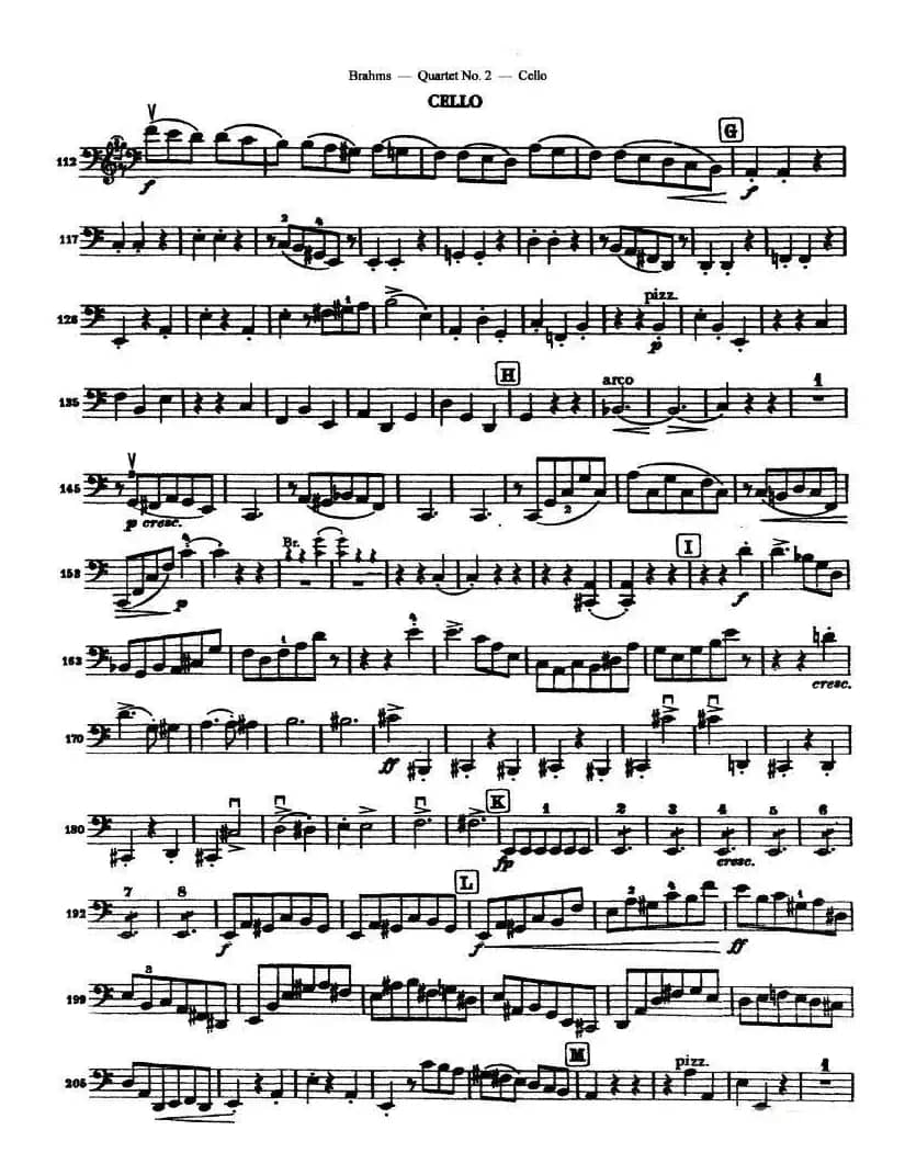 勃拉姆斯《Quartet No.2》Op.51（大提琴谱）
