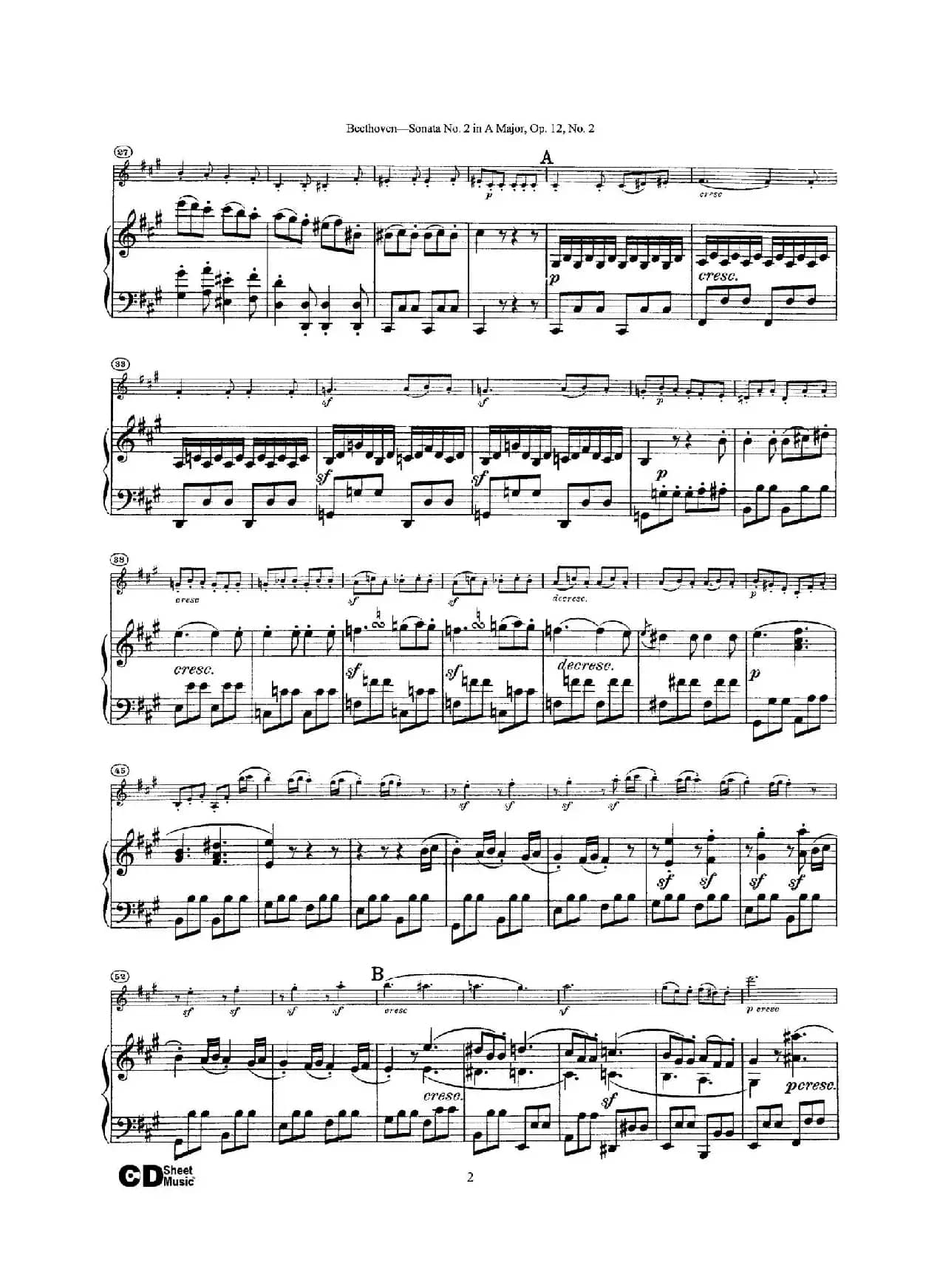 A大调第二小提琴奏鸣曲（Sonata No.2 in A Major Op.12,No.2）（小提琴+钢琴伴奏）