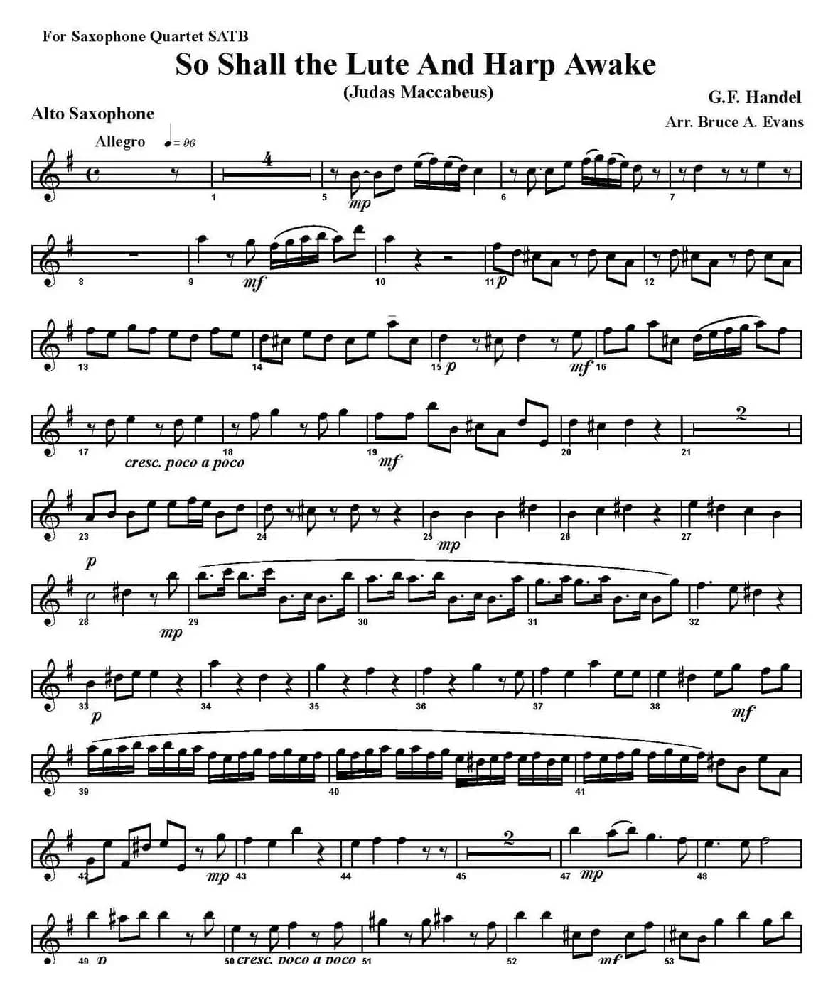 So Shall the Lute And Harp Awake（四重奏·中音萨克斯分谱）