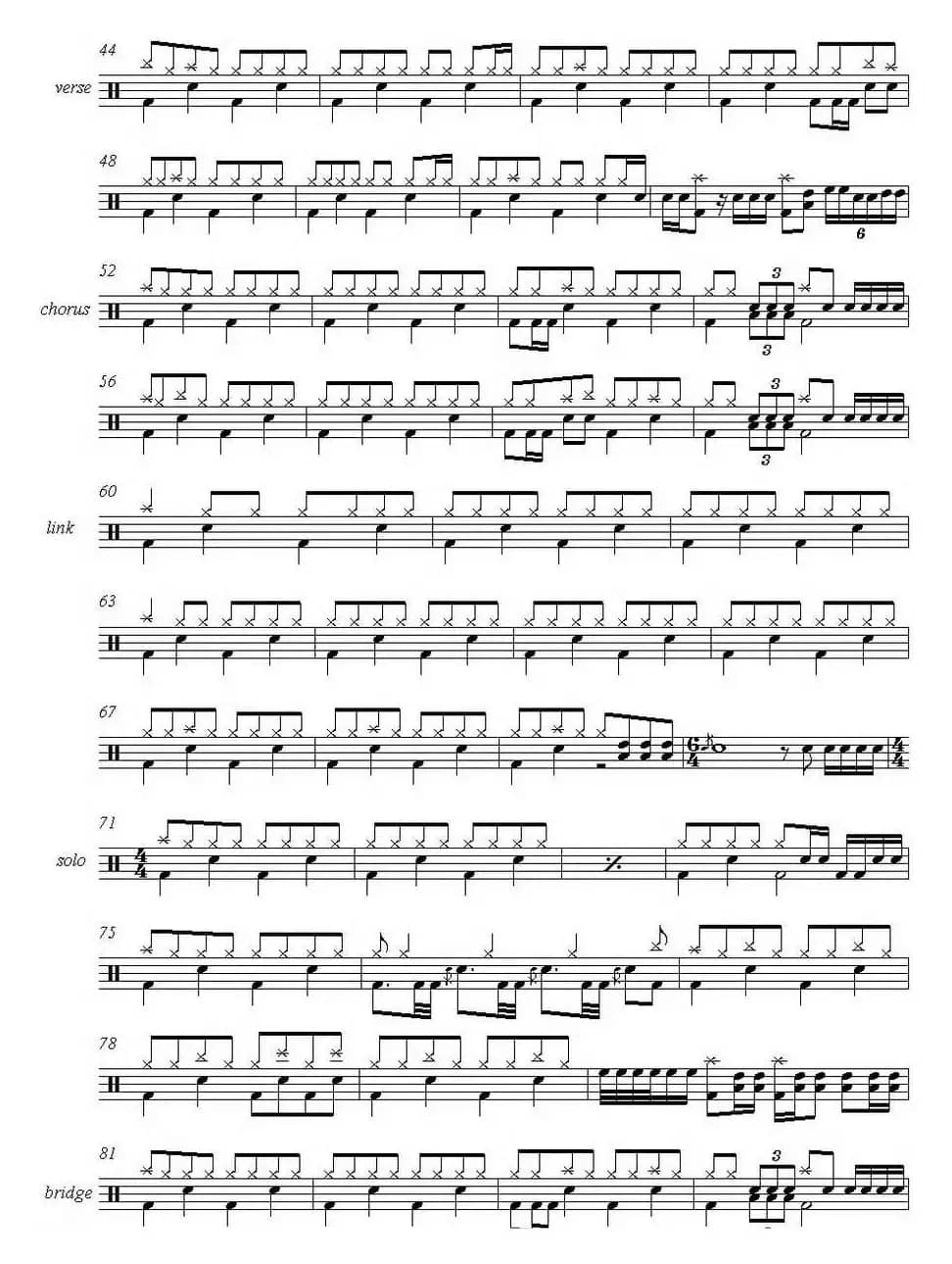 爵士鼓谱：Metallica - Sad But True