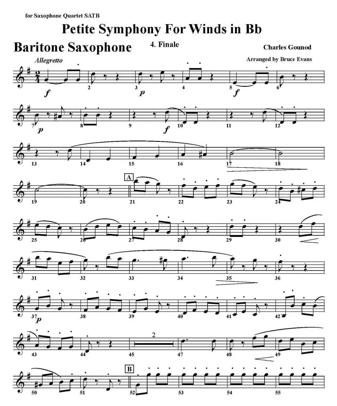 Petite Symphony For Winds in Bb（四重奏·上低音萨克斯分谱）