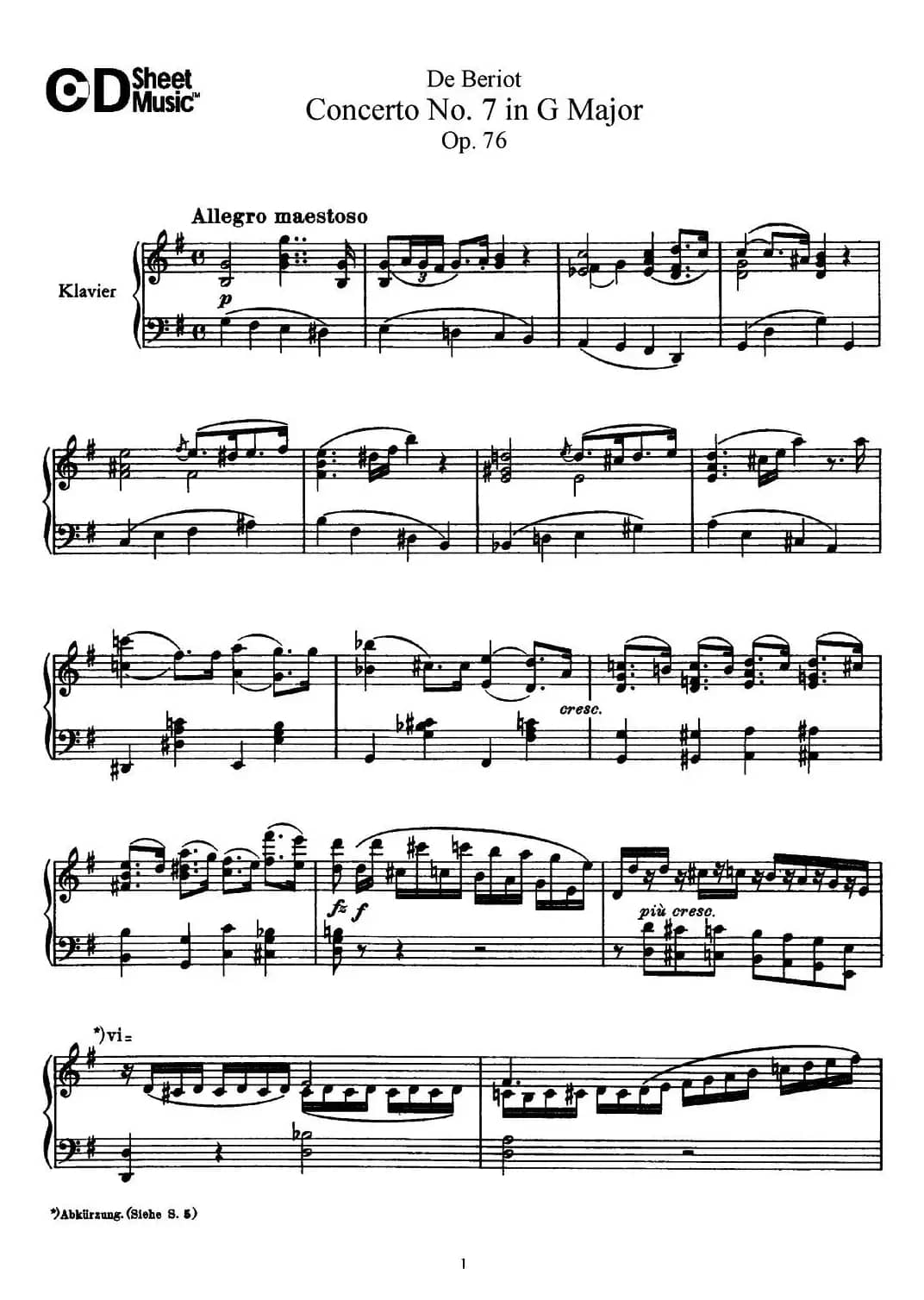 G大调第七协奏曲（Concerto No.7 in G Major）Op.76（小提琴+钢琴伴奏）