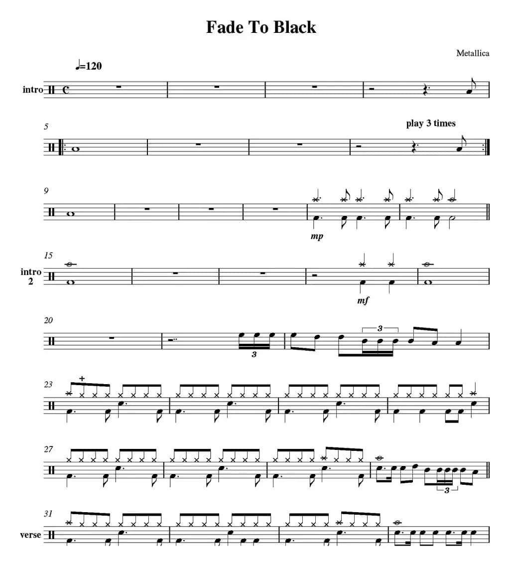 爵士鼓谱：Metallica-fade to black