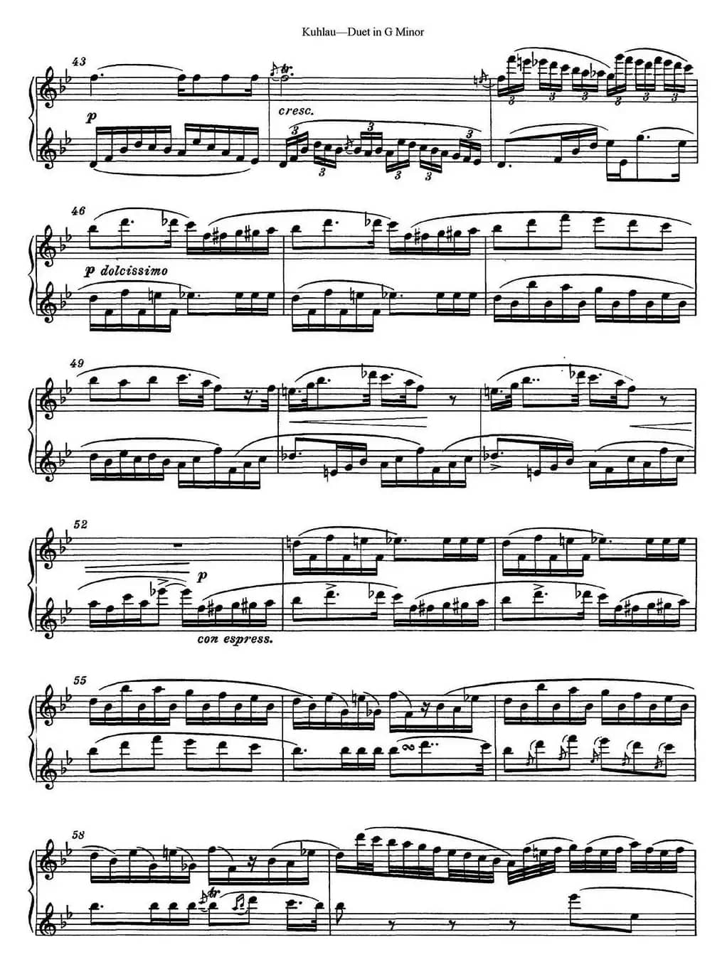 库劳g小调长笛二重奏练习曲（No.1）