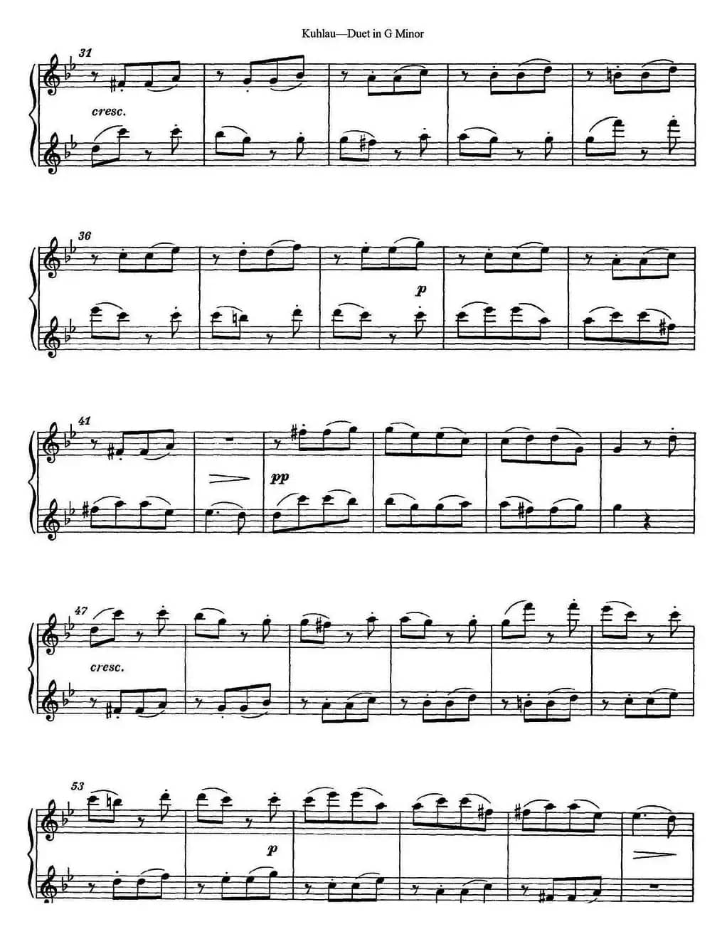 库劳g小调长笛二重奏练习曲（No.2）