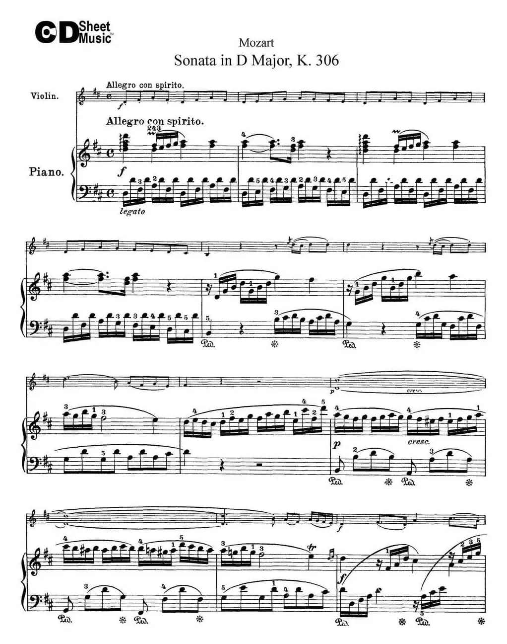 Violin Sonata in D Major K.306（小提琴+钢琴伴奏）