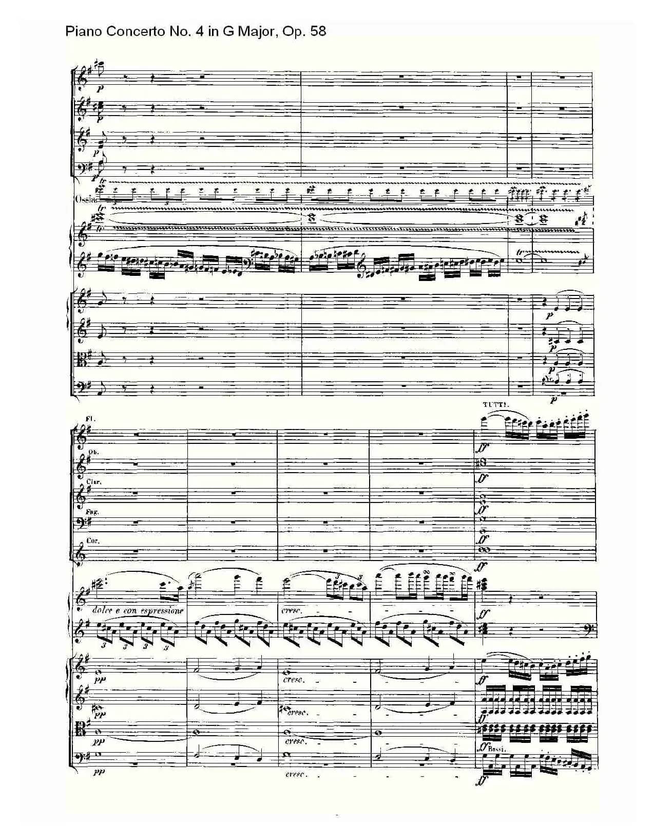 Ｇ大调钢琴第四协奏曲 Op.58 第一乐章（总谱）