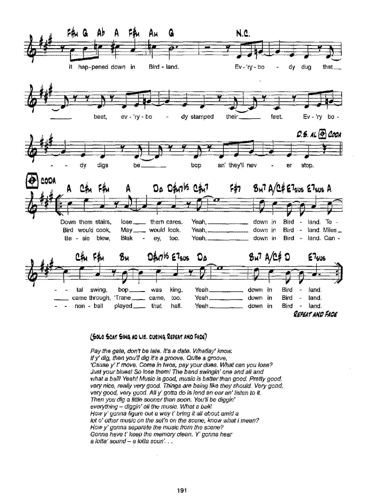 降B爵士乐谱：BIRDLAND