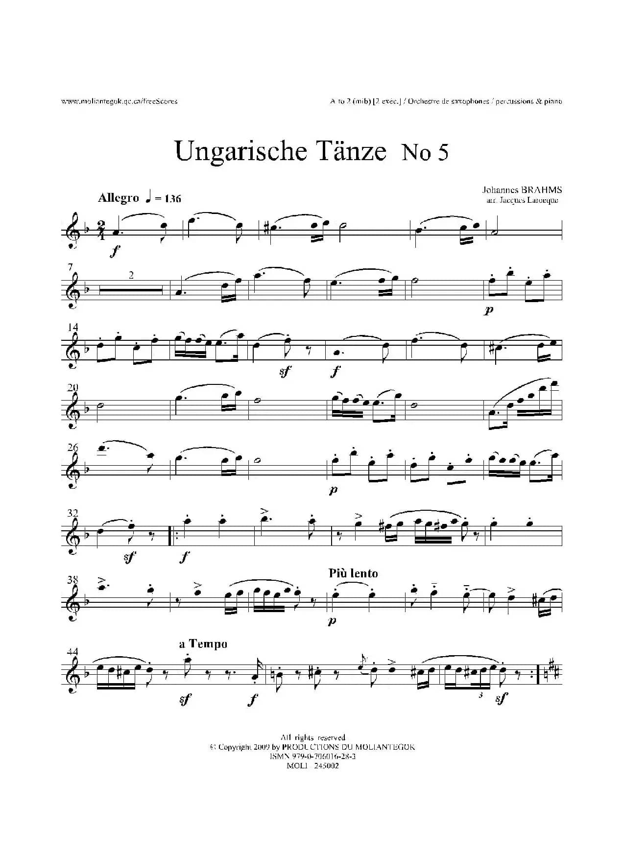 Ungarische Tnze No 5（十五重奏​Alt.1-2-3​分谱）