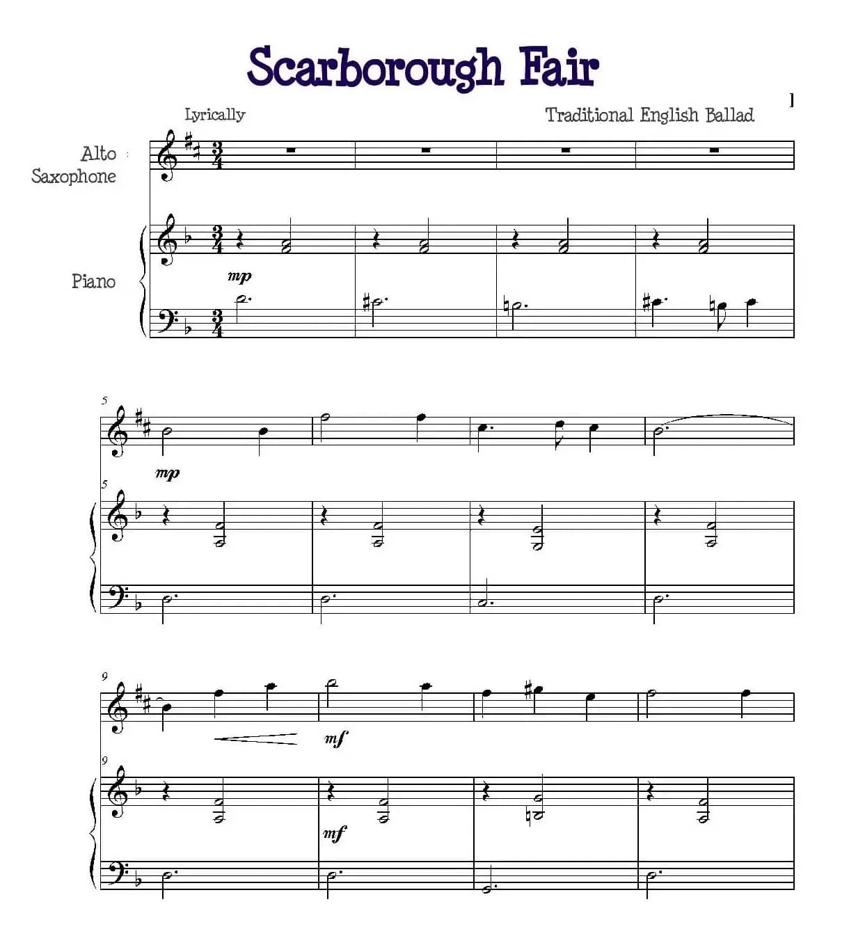 Scarborough Fair（斯卡保罗集市）（中英萨克斯+钢琴伴奏）