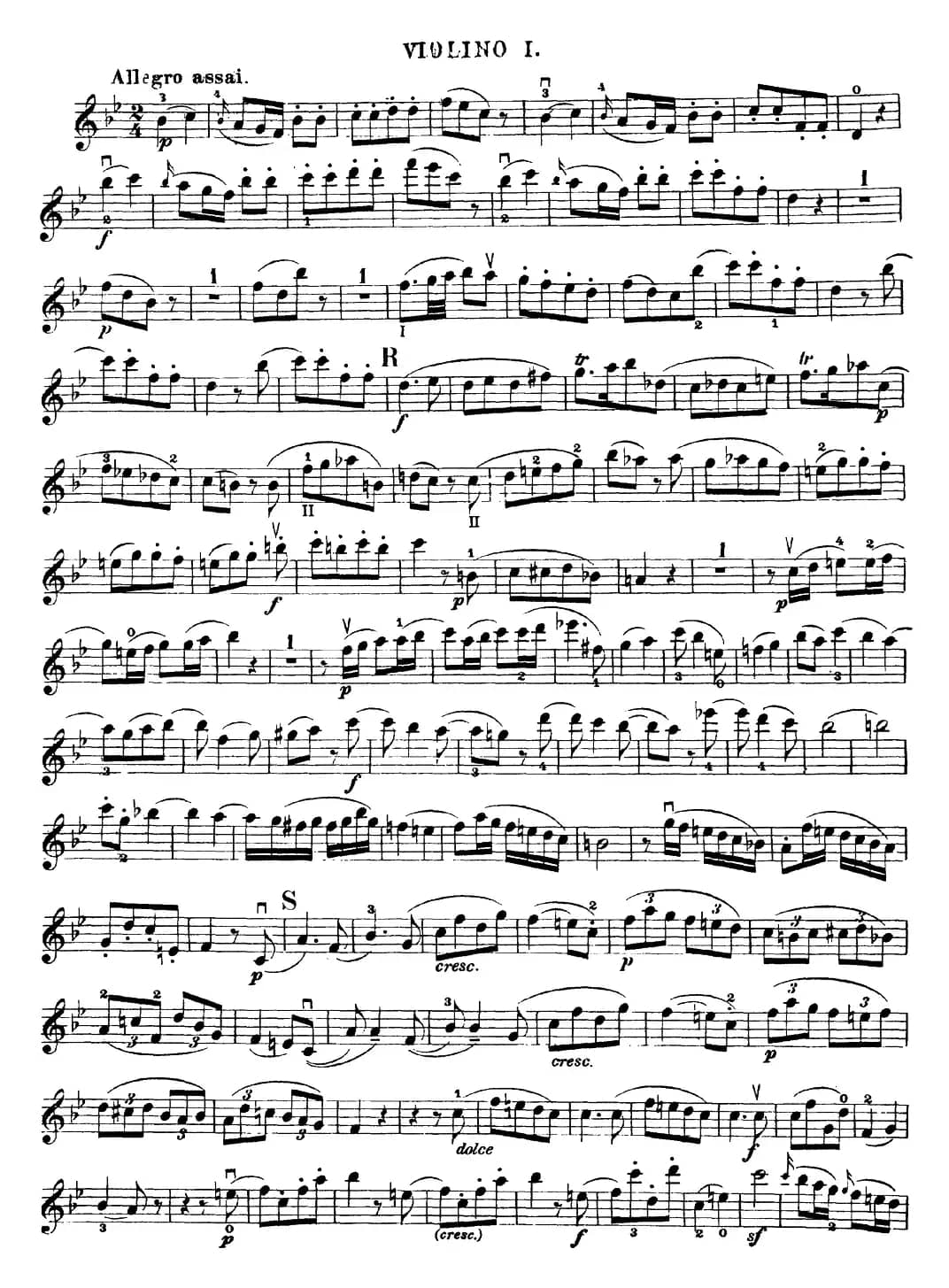 Mozart《Quartet No.17 in Bb Major,K.458》（Violin 1分谱）