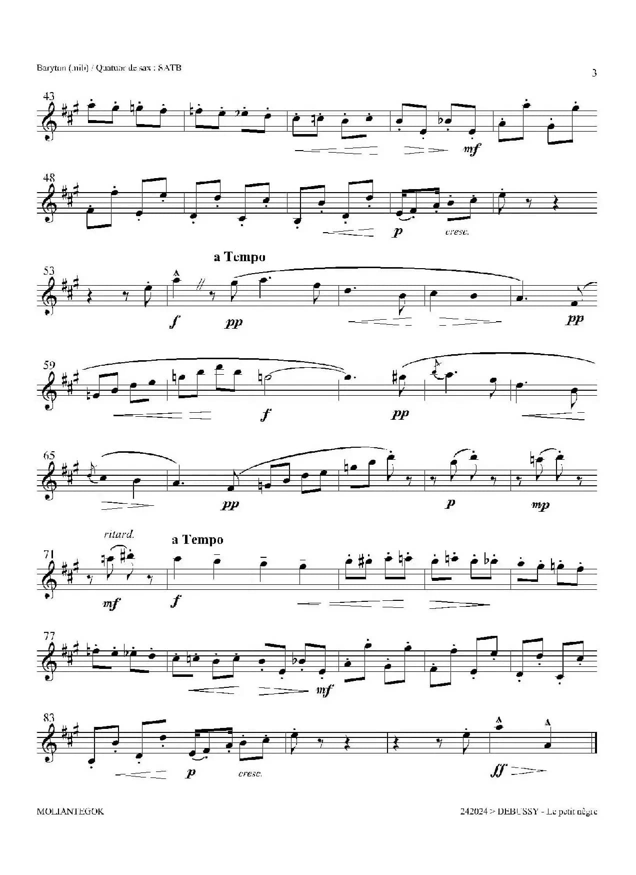 小黑人（四重奏上低音萨克斯分谱）