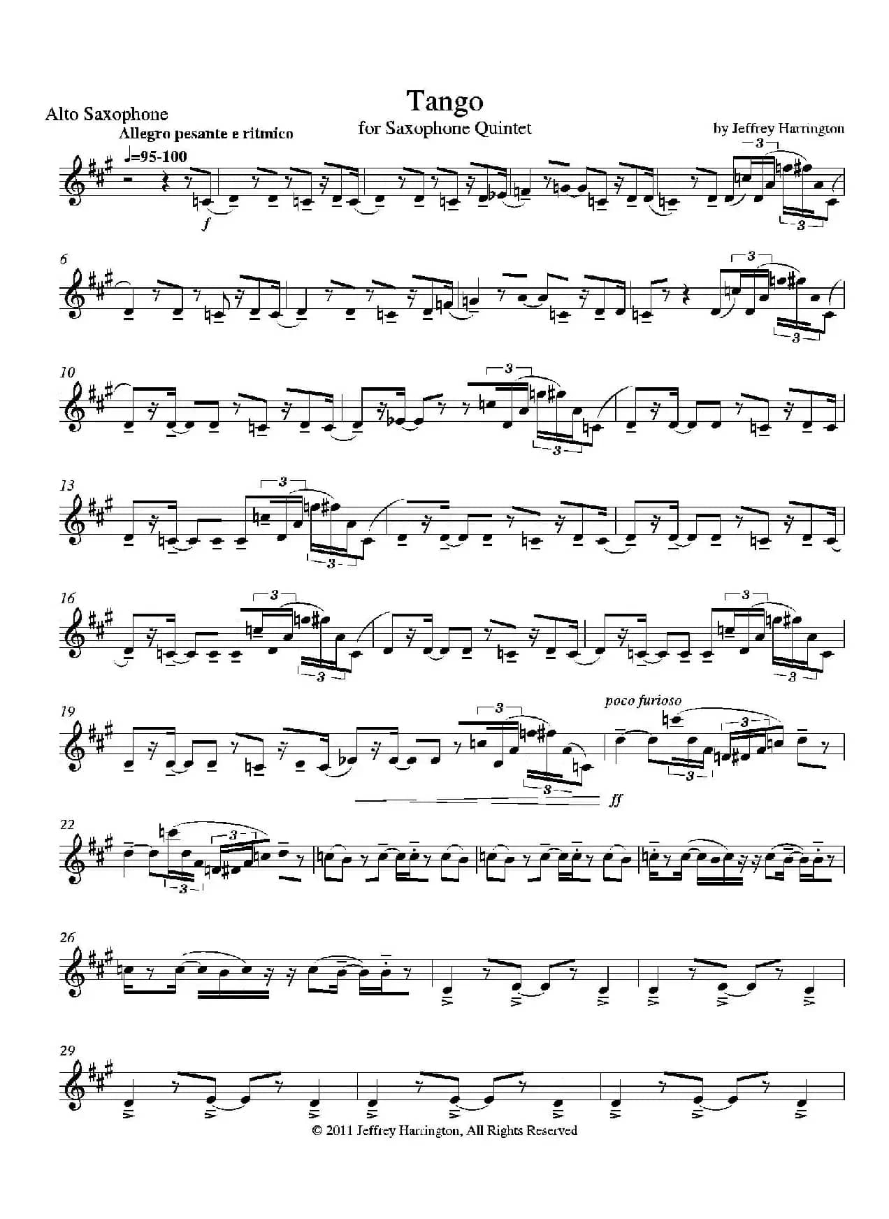 Tango （四重奏中音萨克斯分谱）