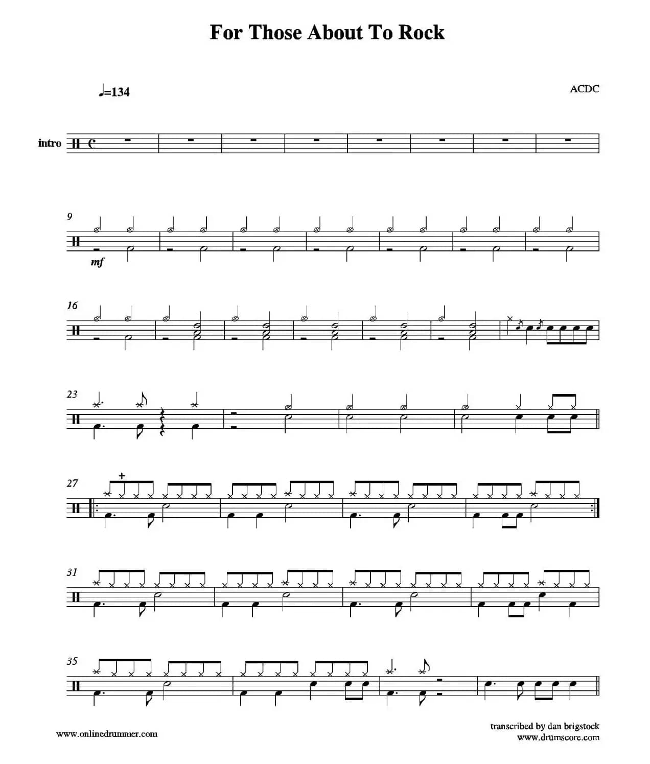 For Those About To Rock（鼓谱）