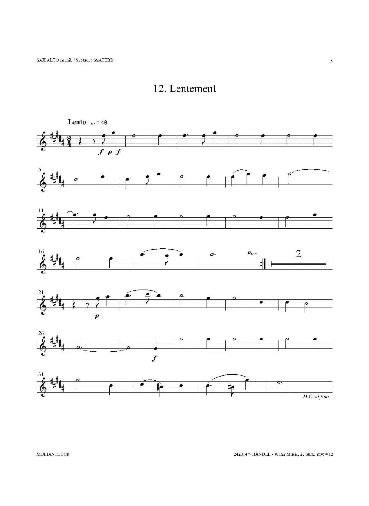 Water Music（HWV.349 No.2）（中音萨克斯）