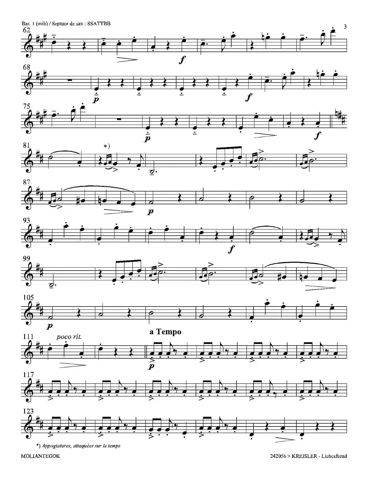 Liebesfreud（四重奏第一上低音萨克斯分谱）