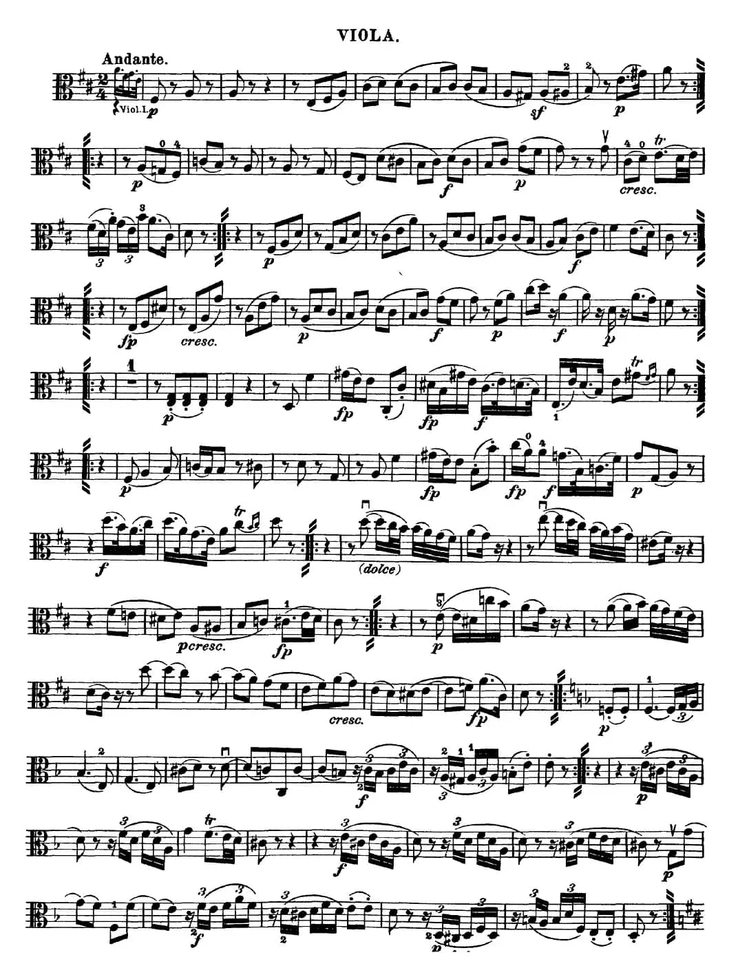 Mozart《Quartet No.18 in A Major,K.464》（Viola分谱）