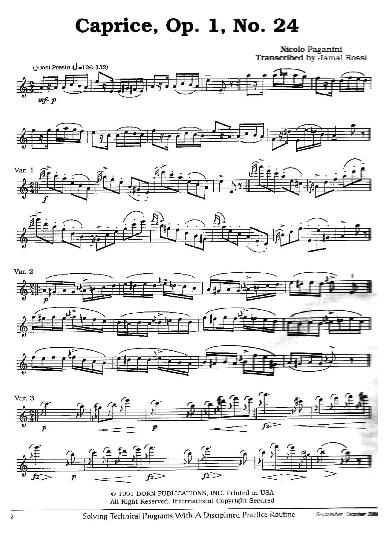 Caprice，Op.1，No.24（帕格尼尼第24首随想曲）