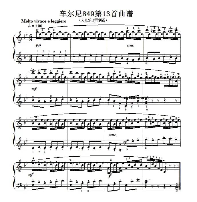 车尔尼（Czerny）849第13首曲谱及练习指导