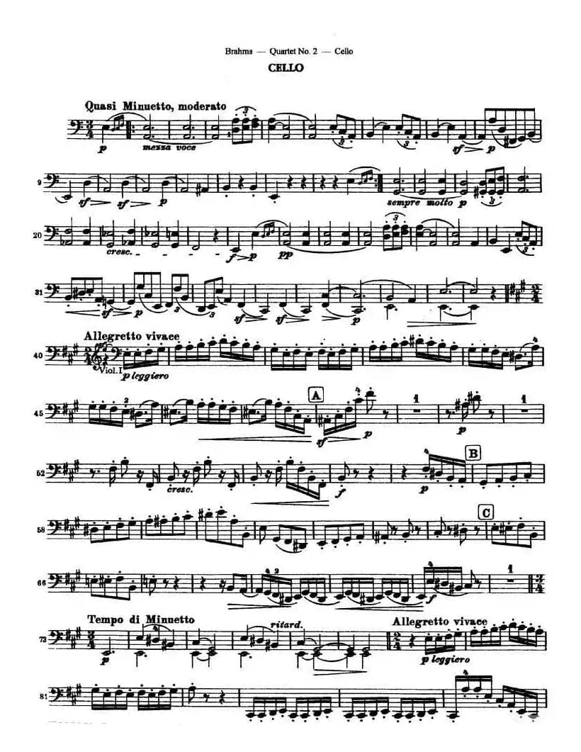勃拉姆斯《Quartet No.2》Op.51（大提琴谱）
