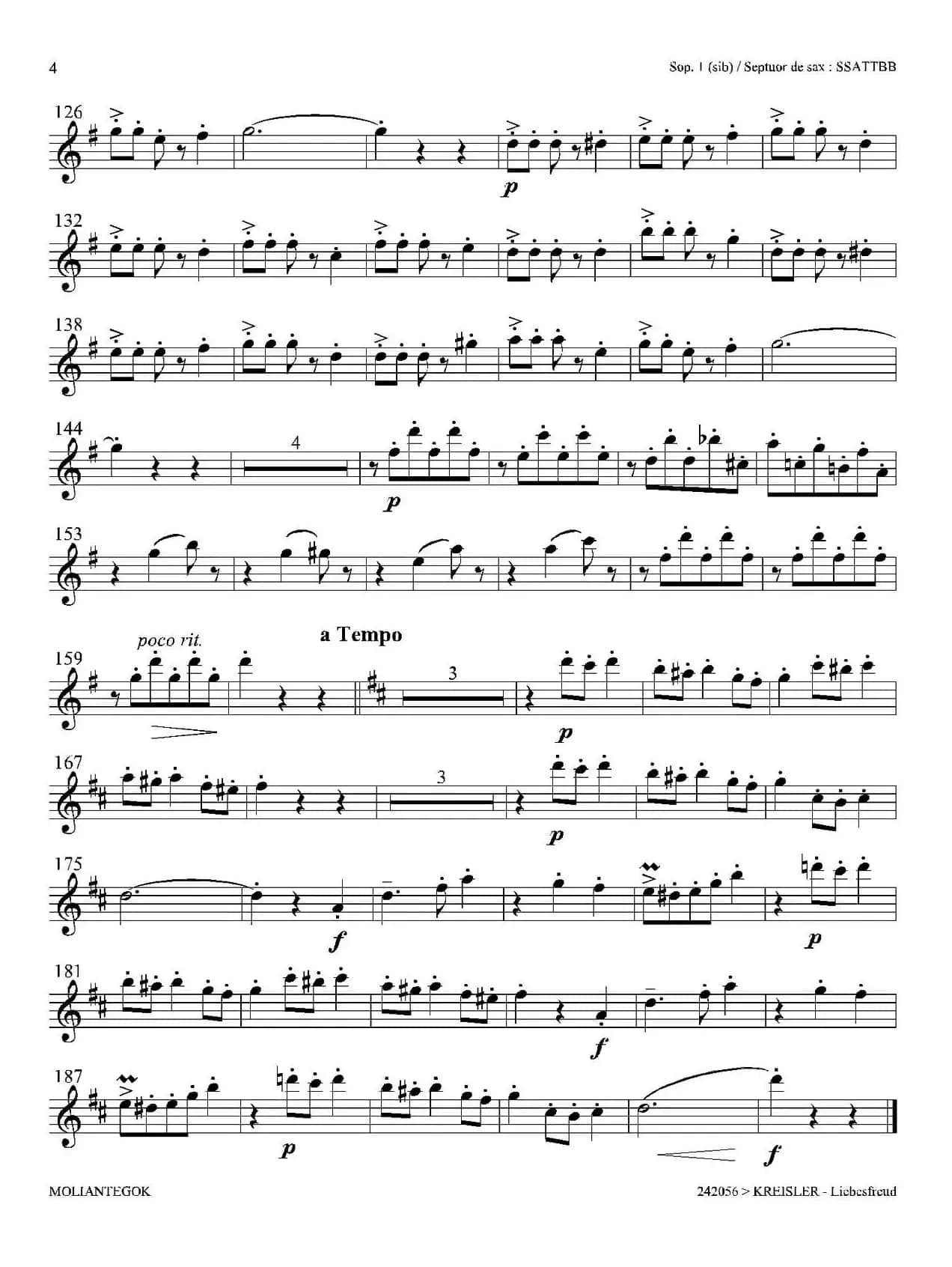 Liebesfreud（四重奏第一高音萨克斯分谱）