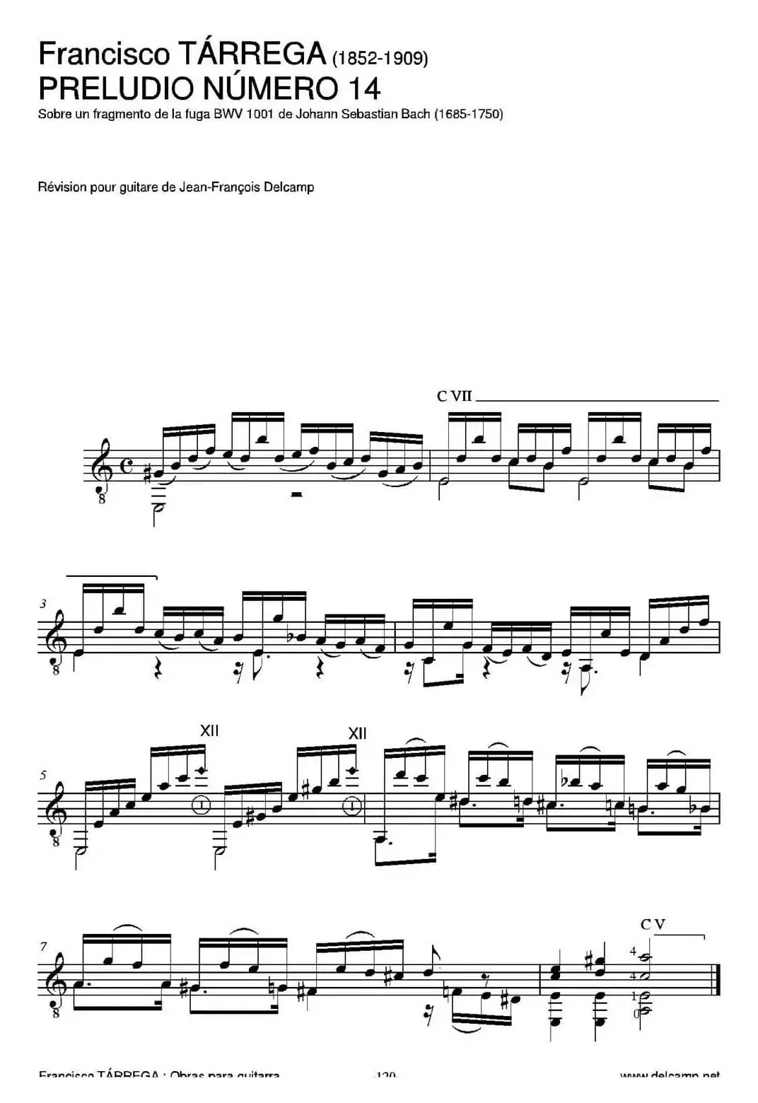 PRELUDIO NUMERO 14(Sobre un fragmento de la fuga BWV 1001 de Johann Sebastian Ba（古典吉他）