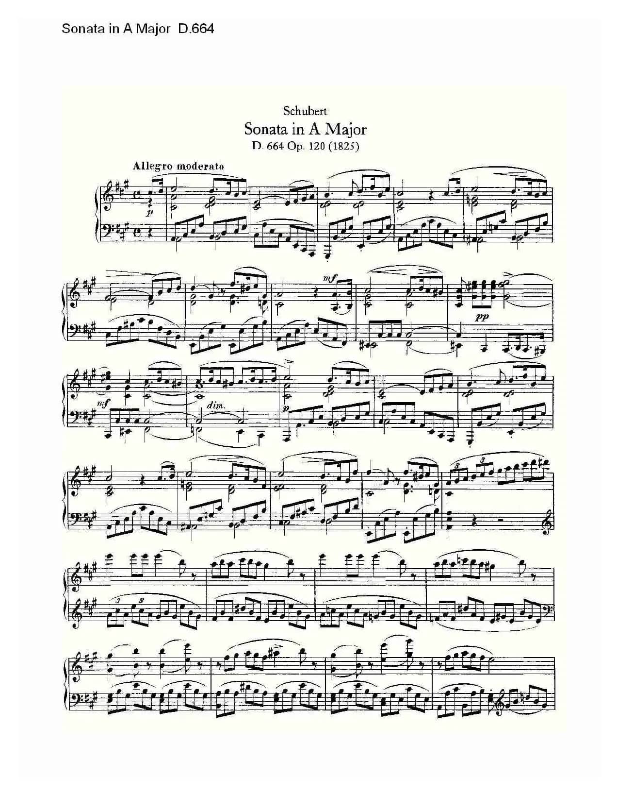 Sonata in A Major D.664（A大调奏鸣曲D.664）
