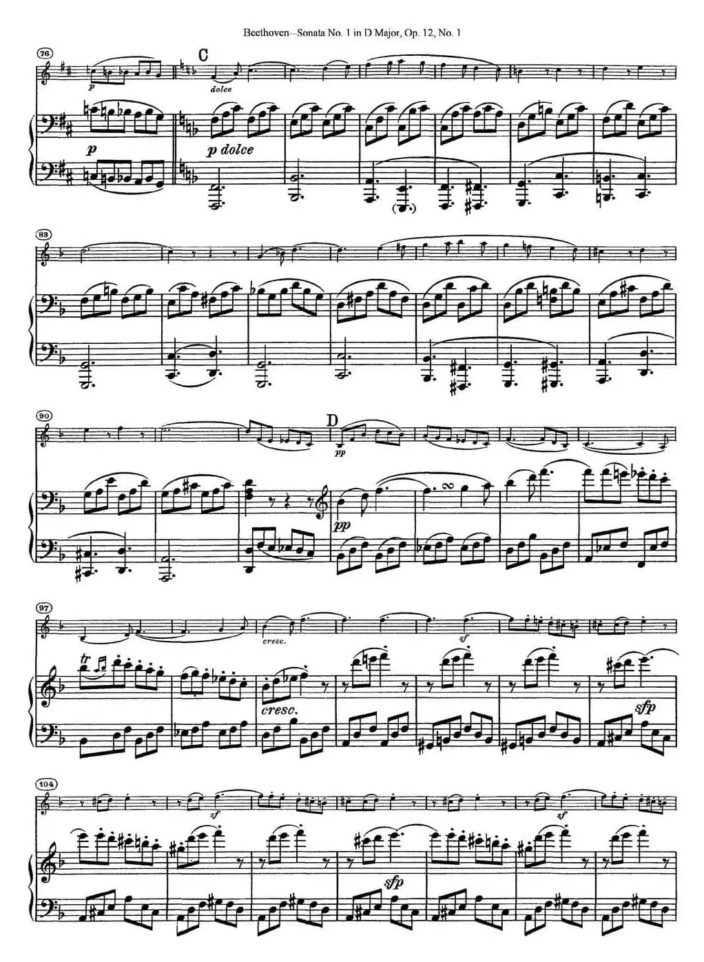 Violin Sonata No.1 in D Major Op.12 No.1（小提琴+钢琴伴奏）
