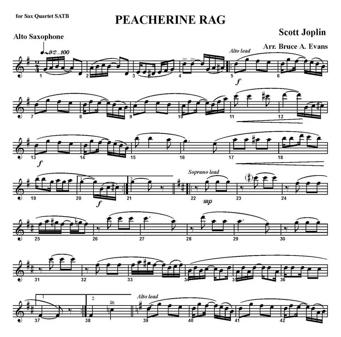 PEACHERINE RAG（四重奏·中音萨克斯分谱）