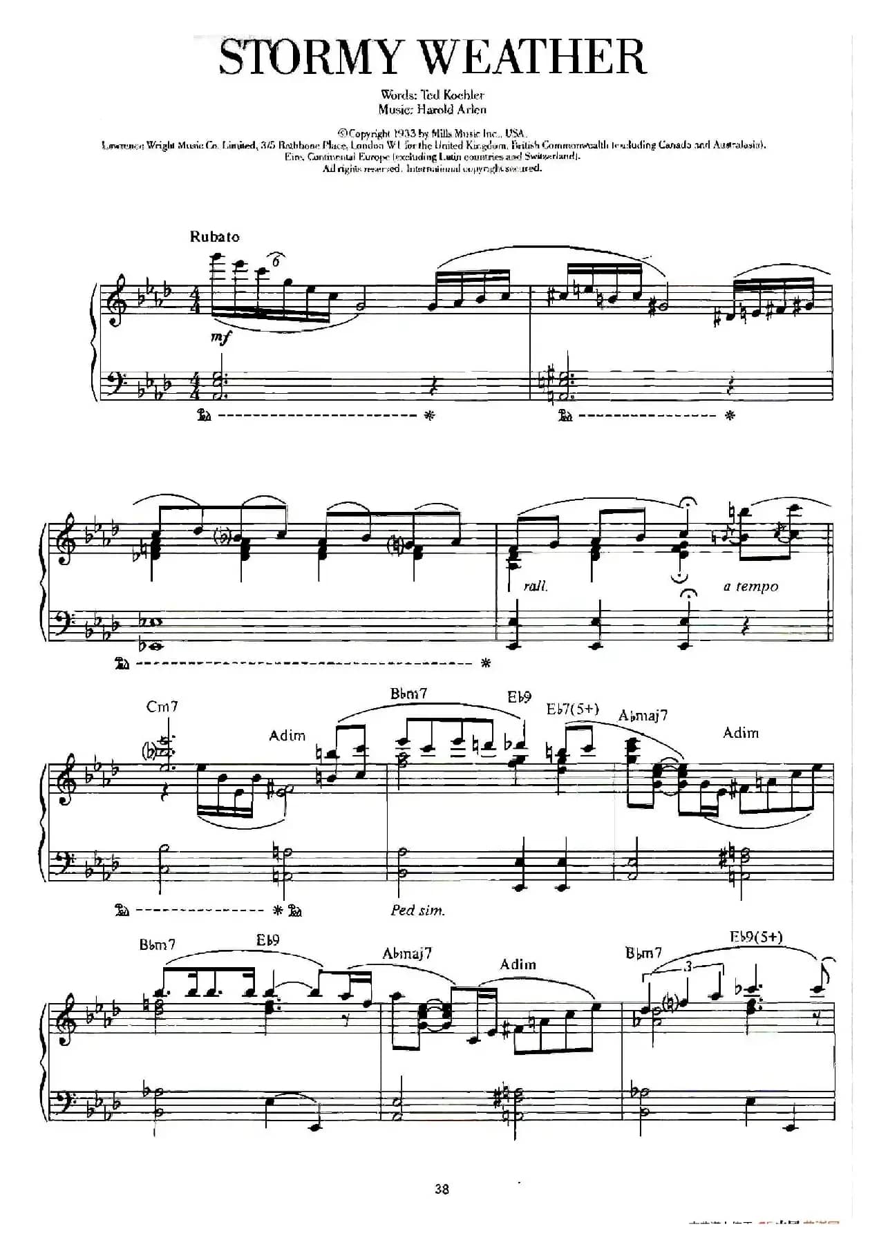 100首欧美流行歌曲钢琴独奏：STORMY WEATHER