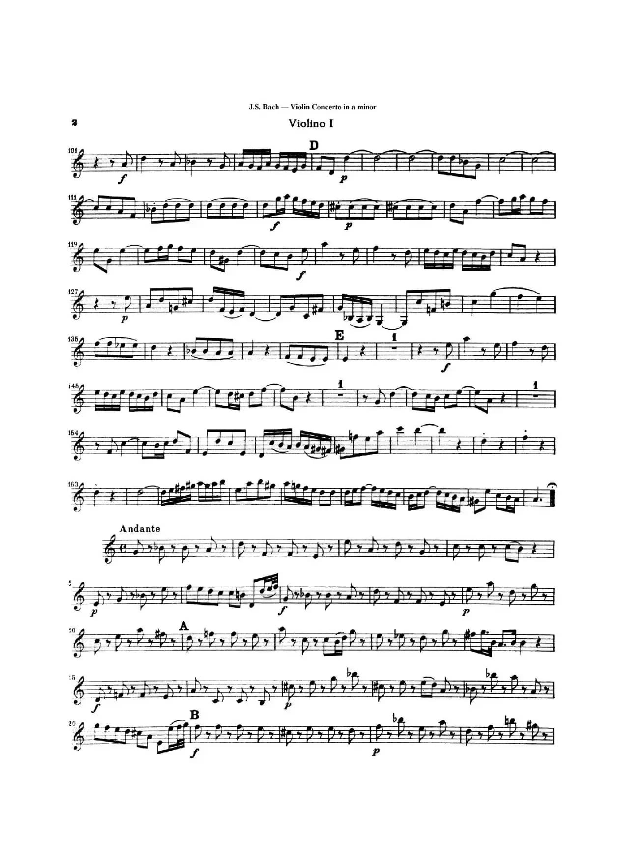 Concerto for Violin in A Minor bwv1041（第一小提琴分谱）