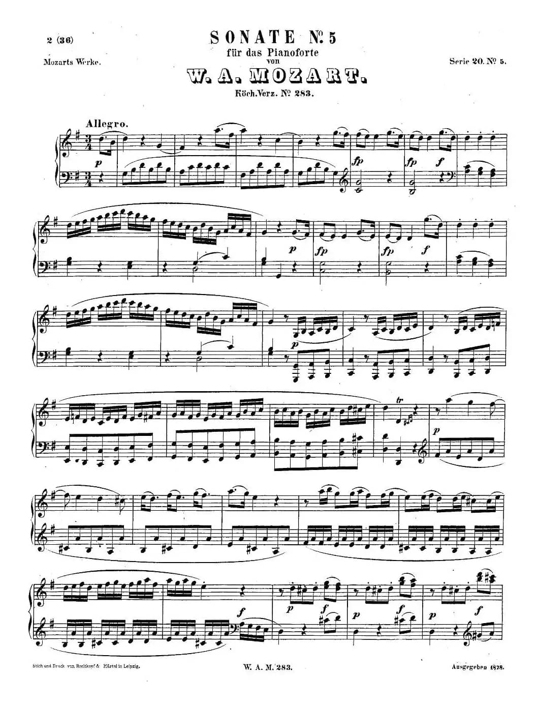 G大调第五钢琴奏鸣曲 KV.283 